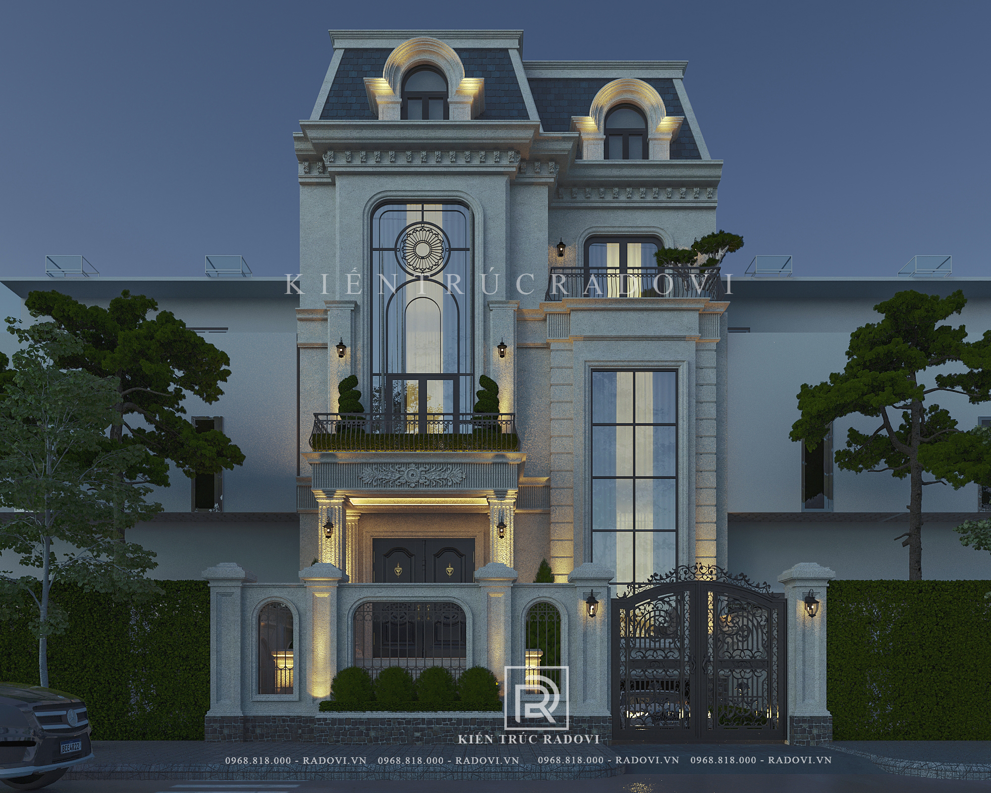 Biệt thự phố tân cổ điển về đêm