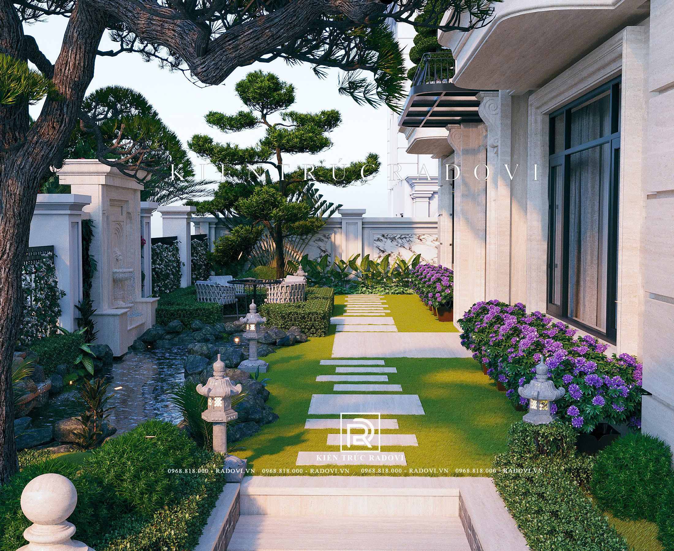 Góc sân vườn xanh mát trong biệt thự