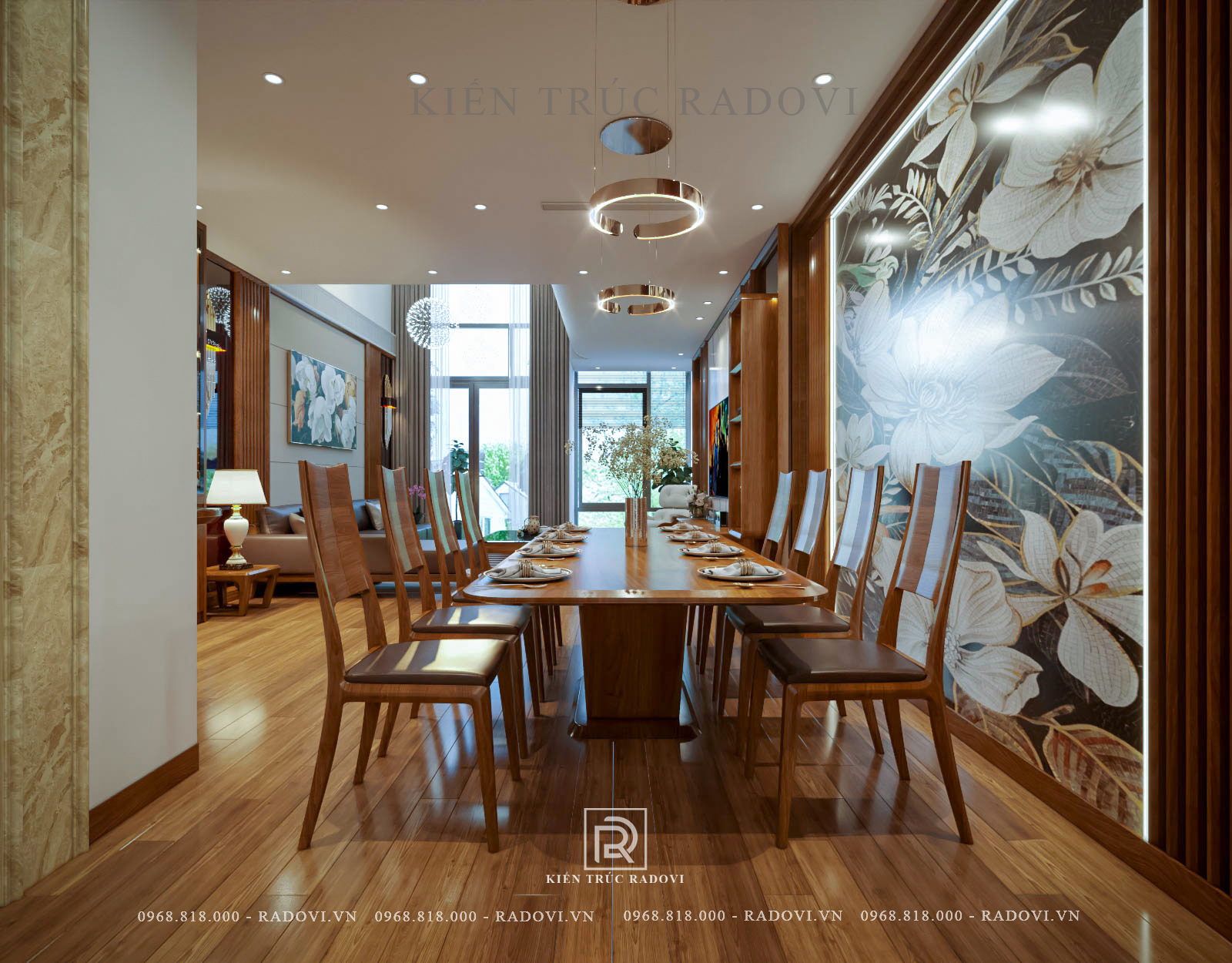 Bàn ăn ấm cúng của nội thất gỗ hiện đại