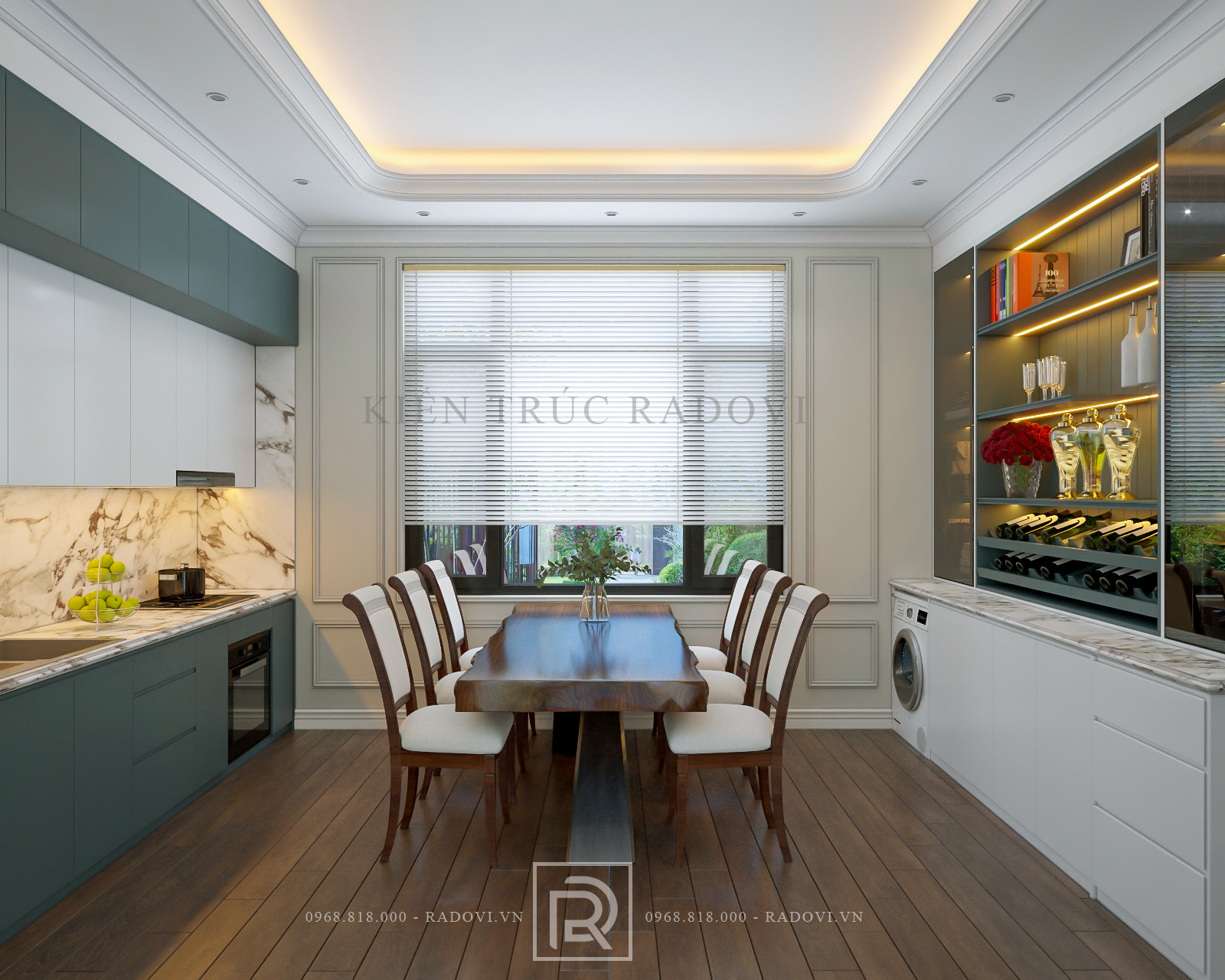 Phòng bếp ăn của nội thất biệt thự tân cổ điển