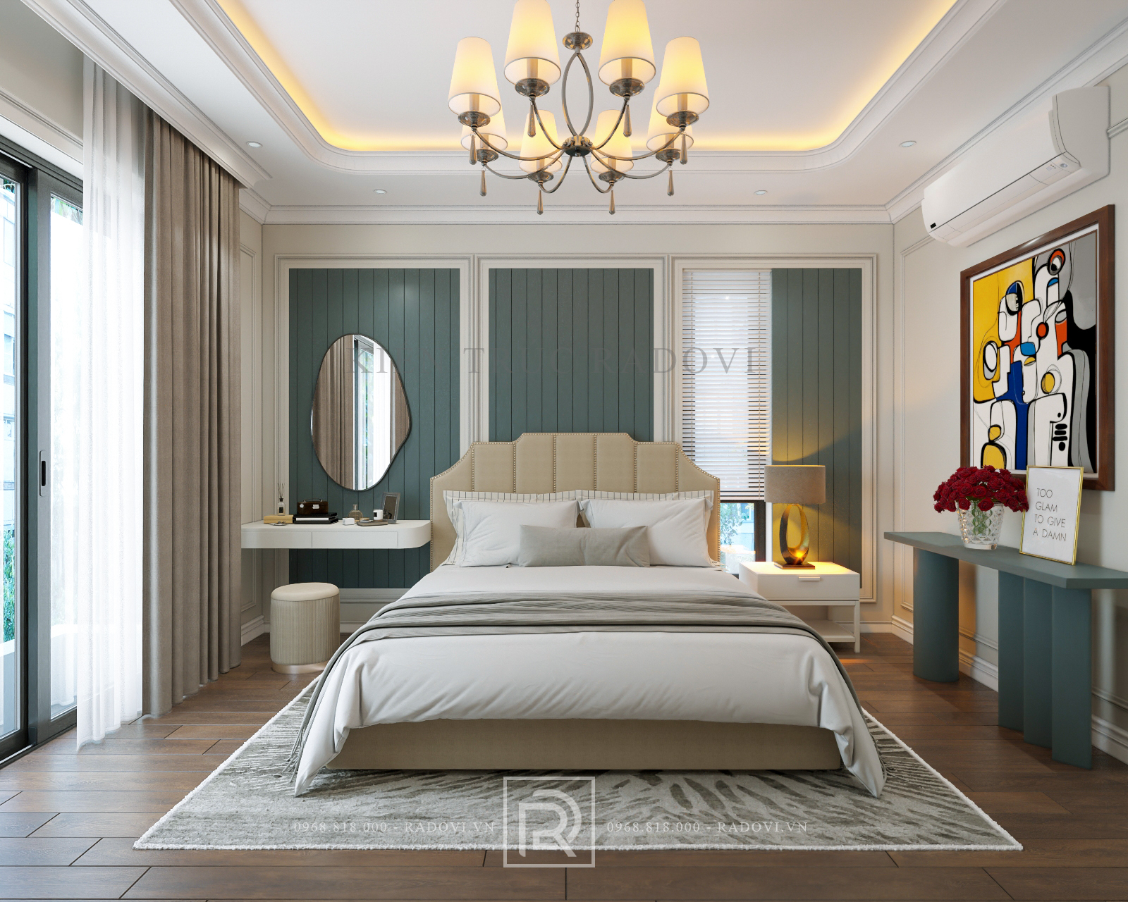 Phòng ngủ của nội thất tân cổ điển