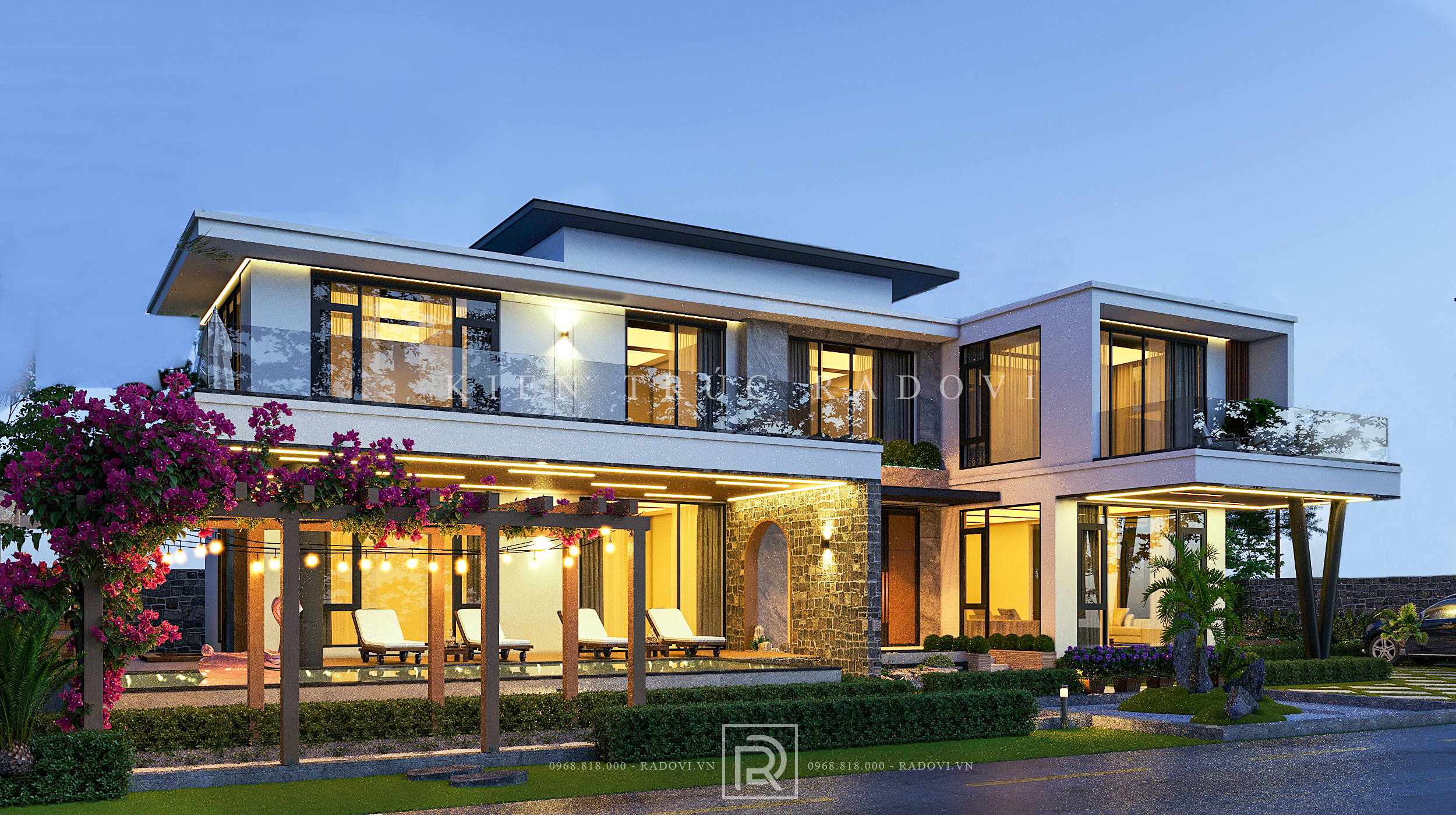 Villa nghỉ dưỡng hiện đại khi về đêm