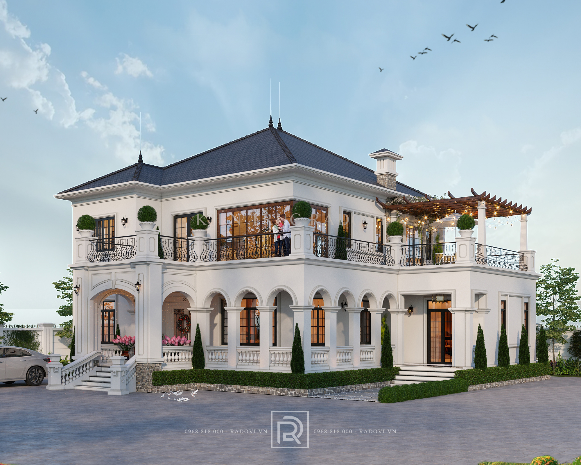 Hành lang biệt thự vườn tân cổ điển