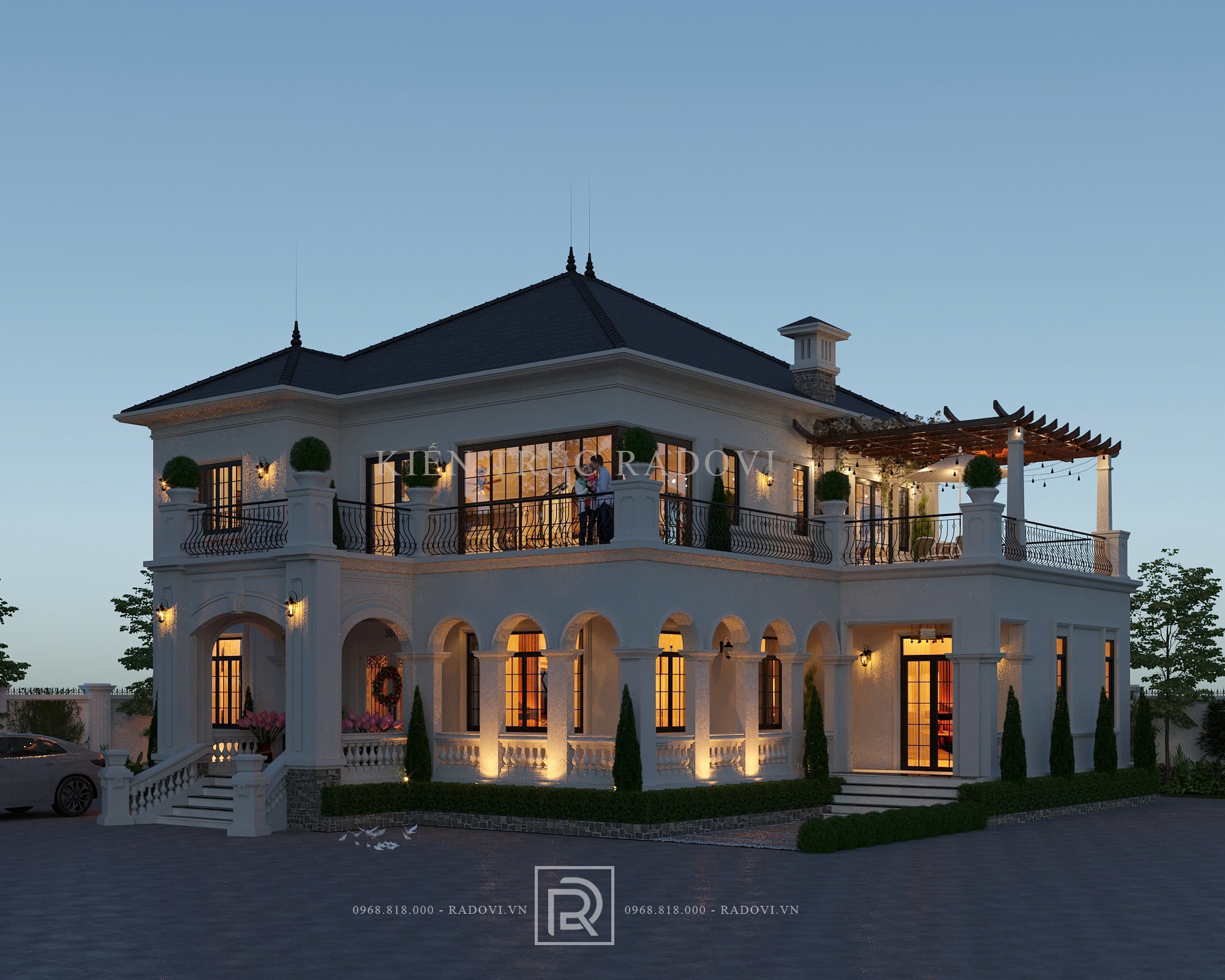 Biệt thự vườn tân cổ điểm về đêm