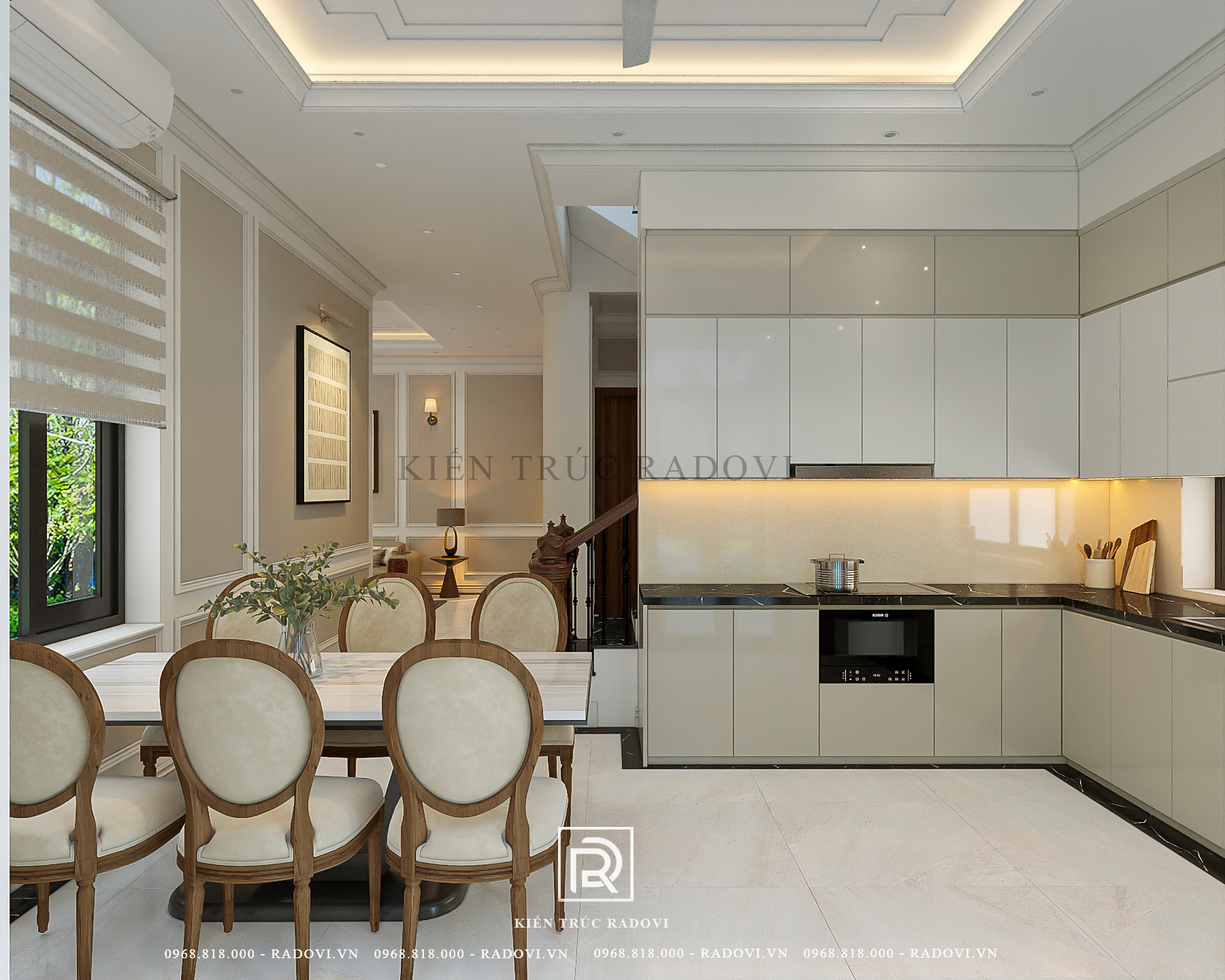 Phòng bếp ăn tân cổ điển nhẹ nhàng