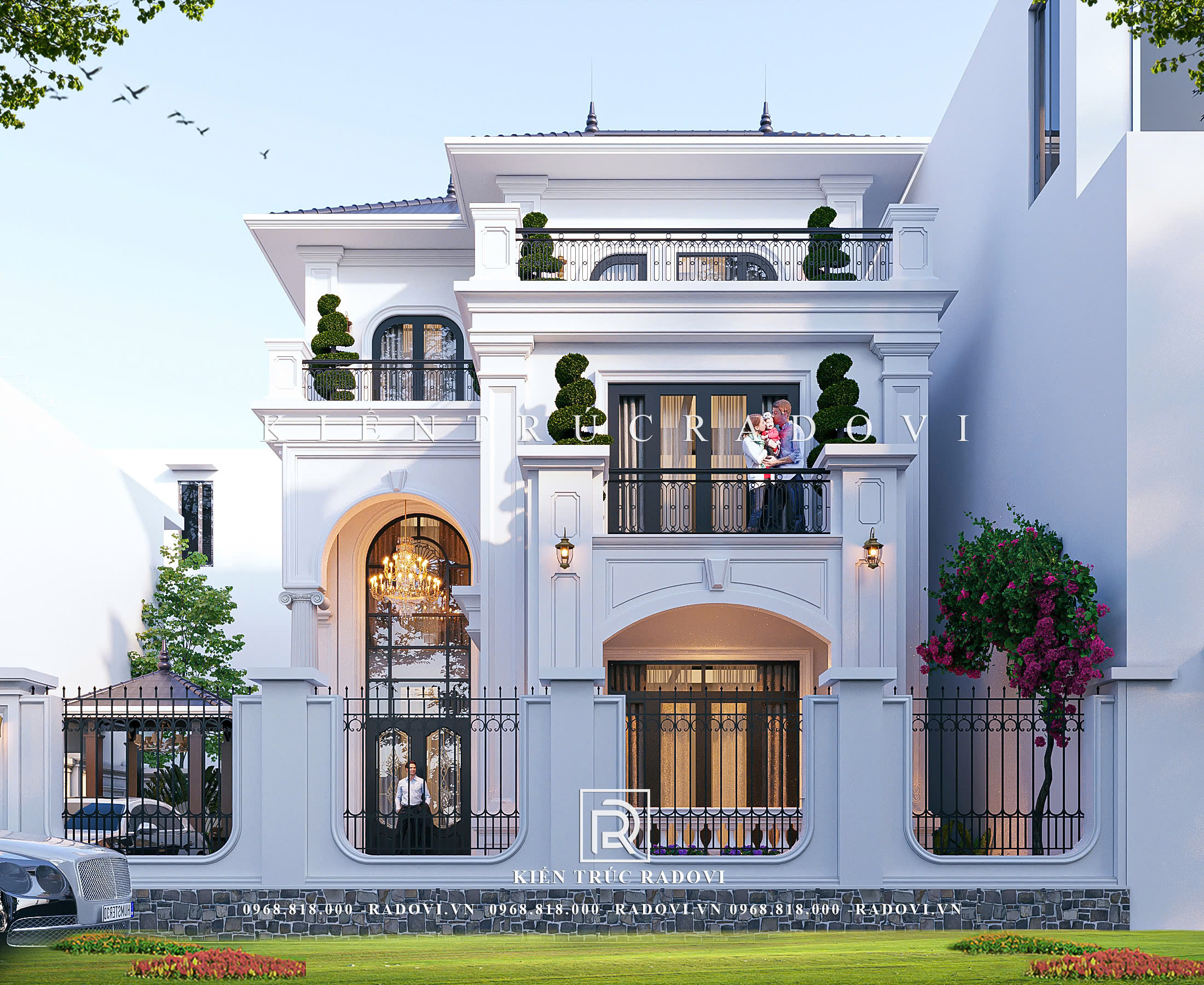 Mặt chính diện biệt thự tân cổ điển 3 tầng
