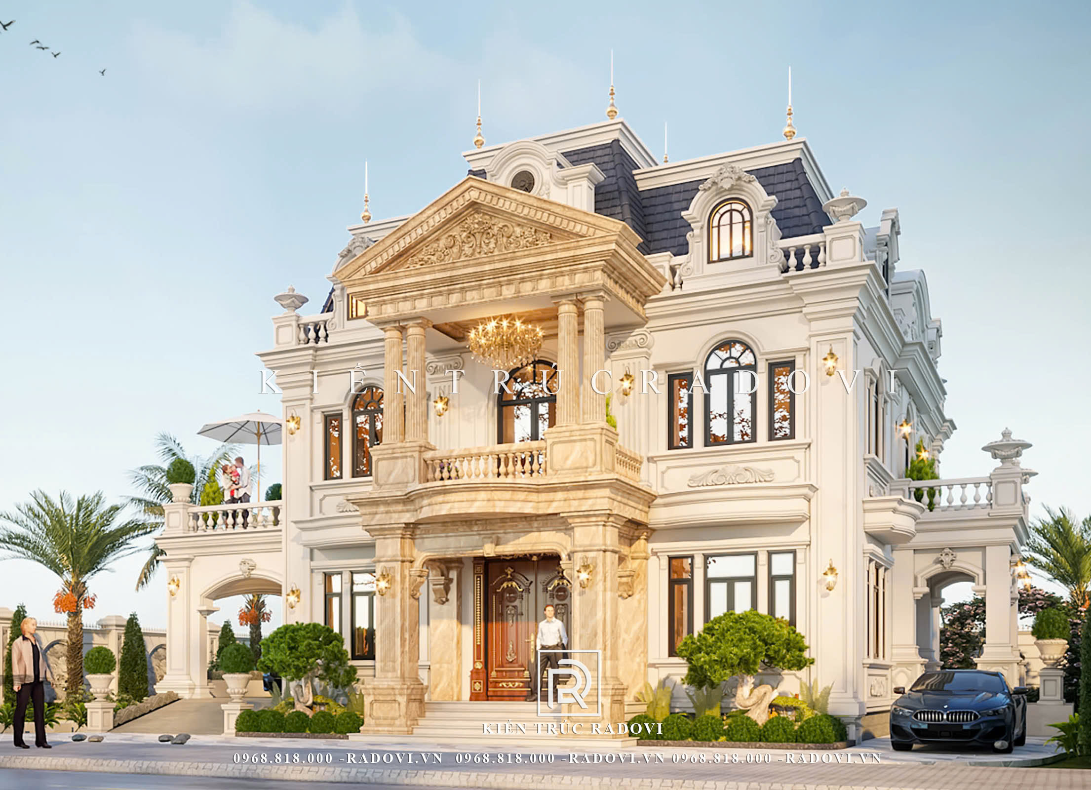 Biệt thự Châu Âu nhìn từ bên phải