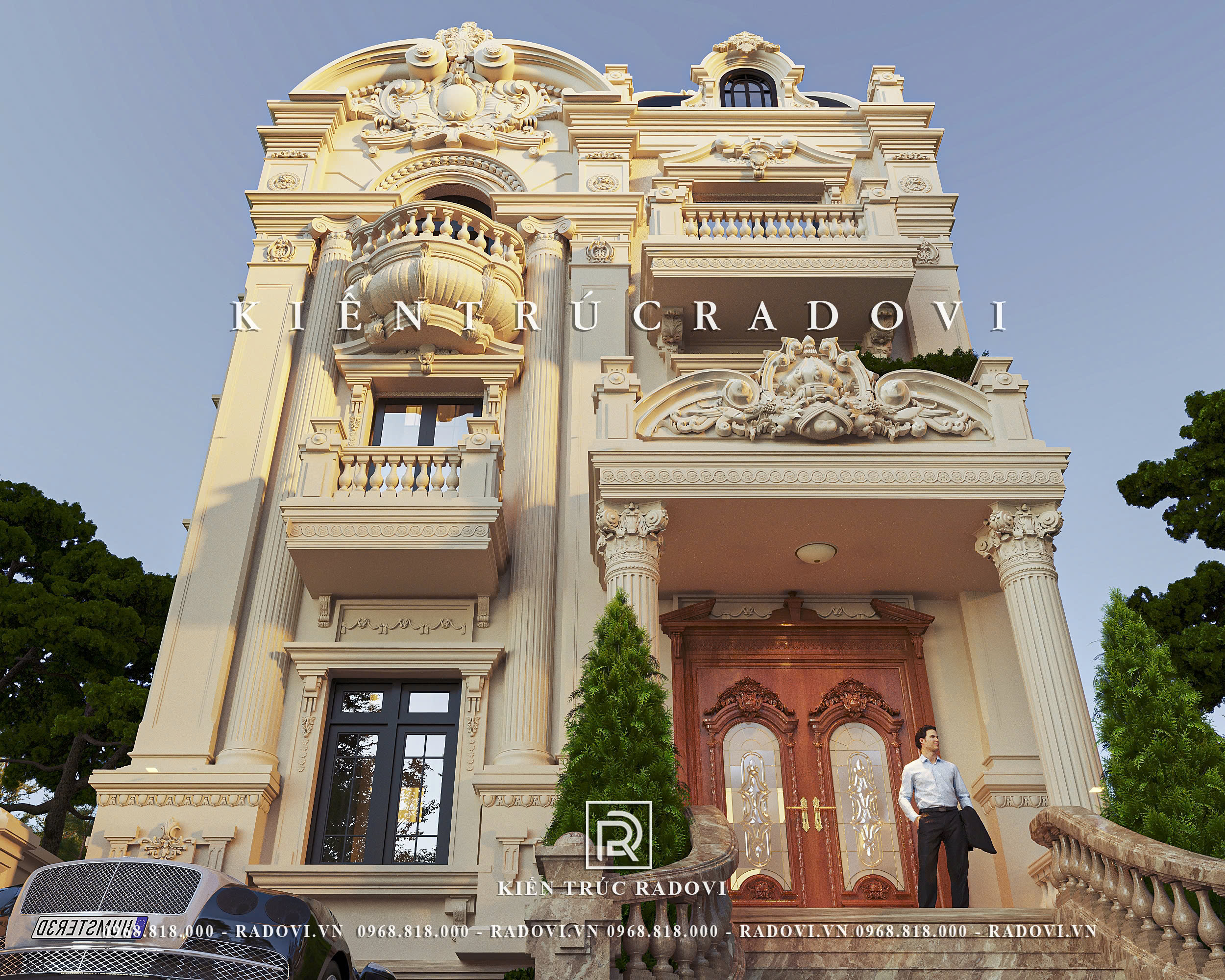 Biệt thự cổ điển 3 tầng nhìn từ dưới lên