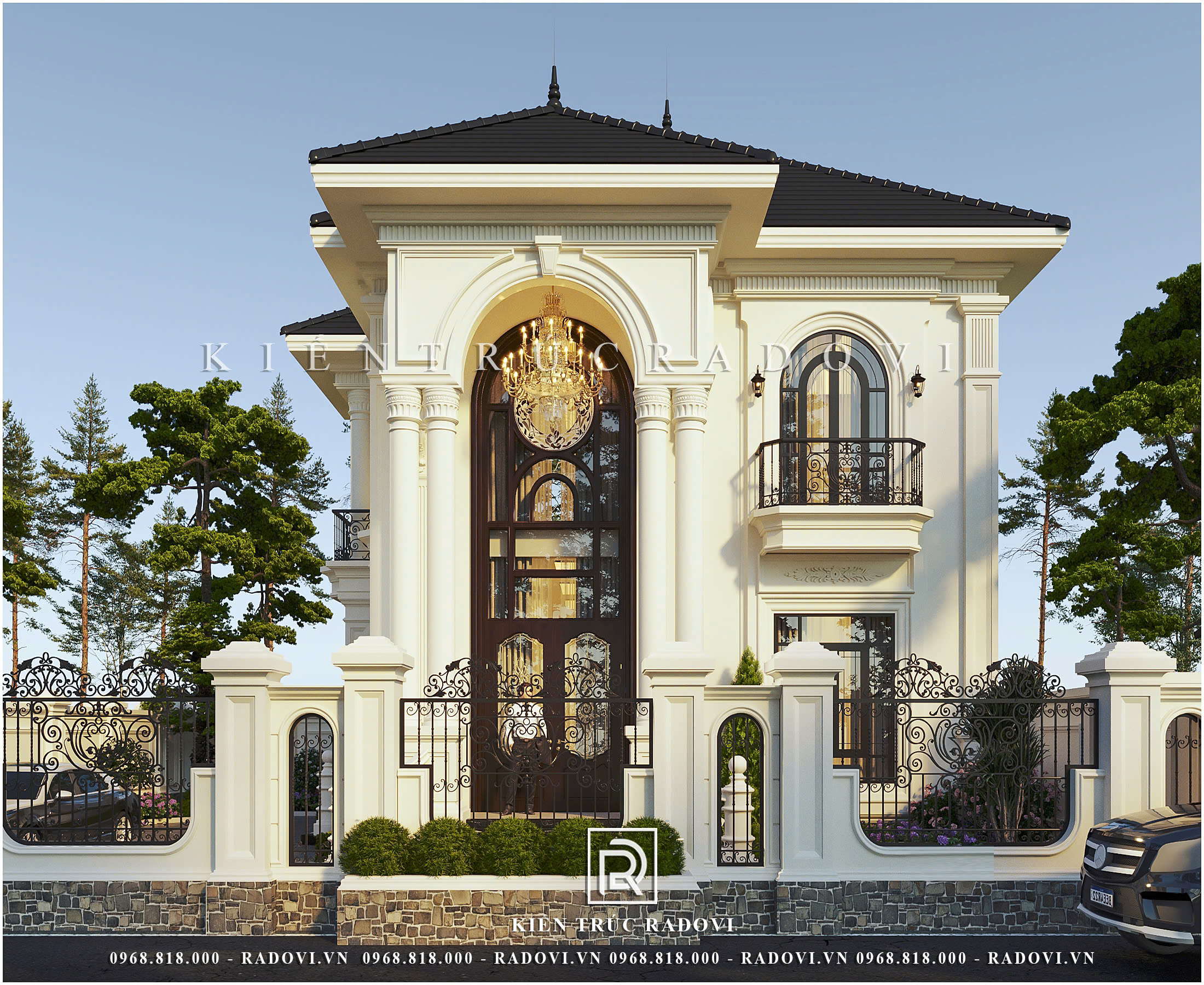Mặt tiền chính biệt thự 2 tầng tân cổ điển