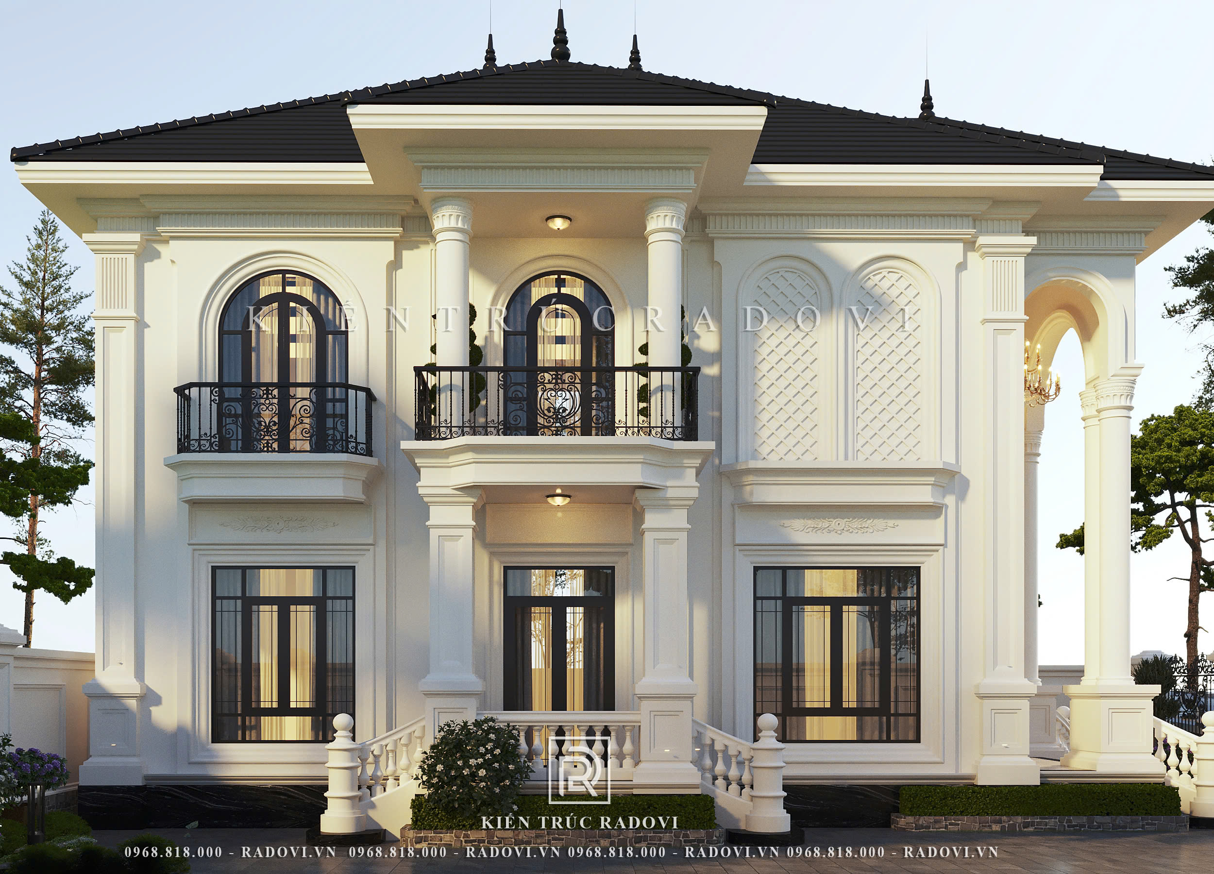 Mặt tiền phụ biệt biệt thự 2 tầng tân cổ điển