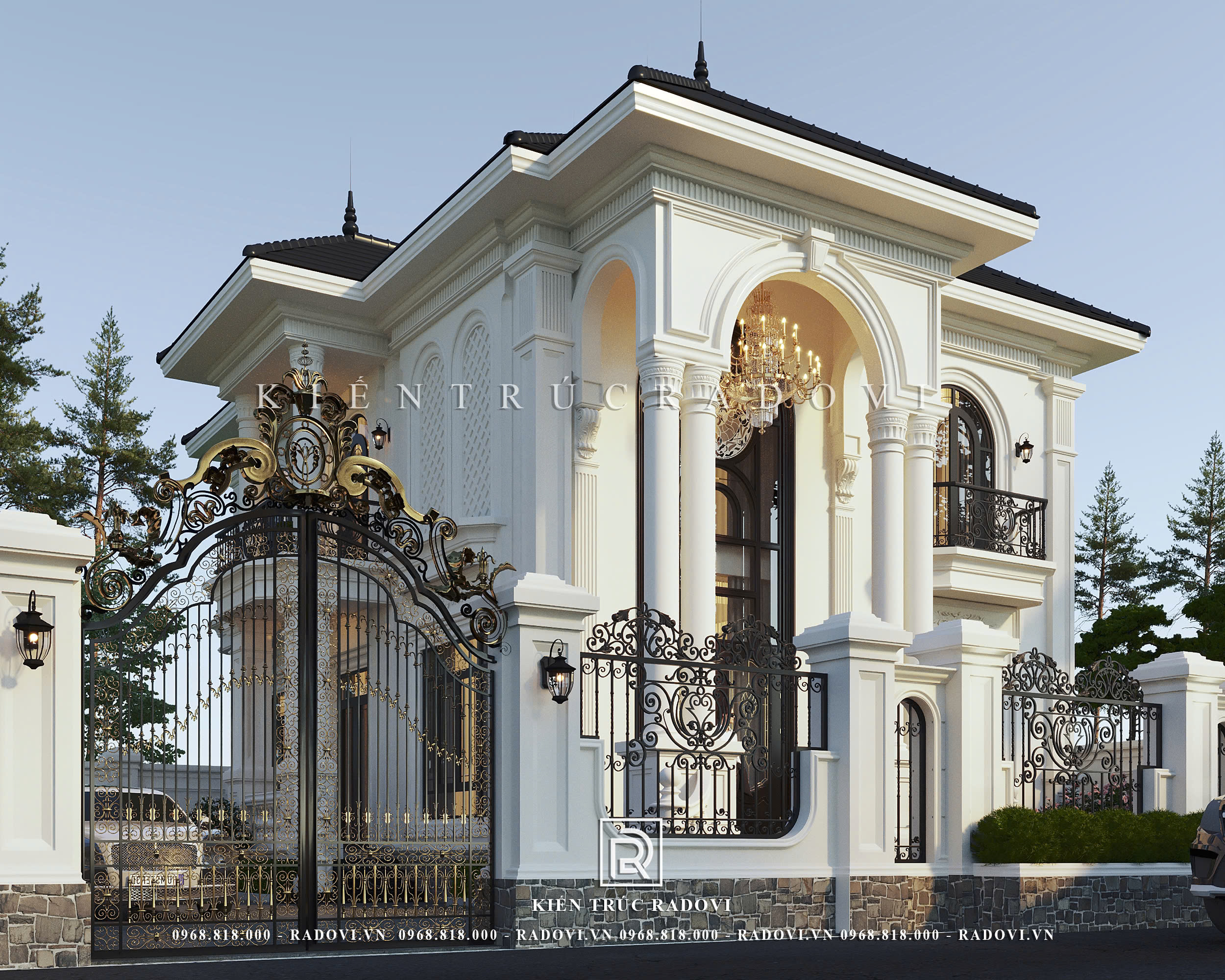 Thiết kế biệt thự 2 tầng tân cổ điển Mái Nhật