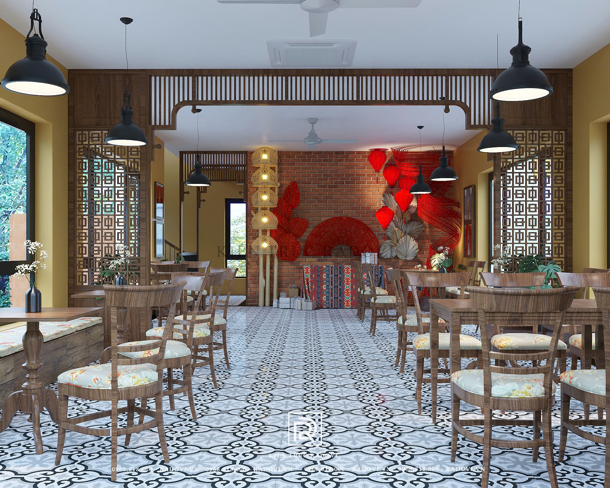 Thiết kế nội thất tầng 2 quán phở kết hợp cafe