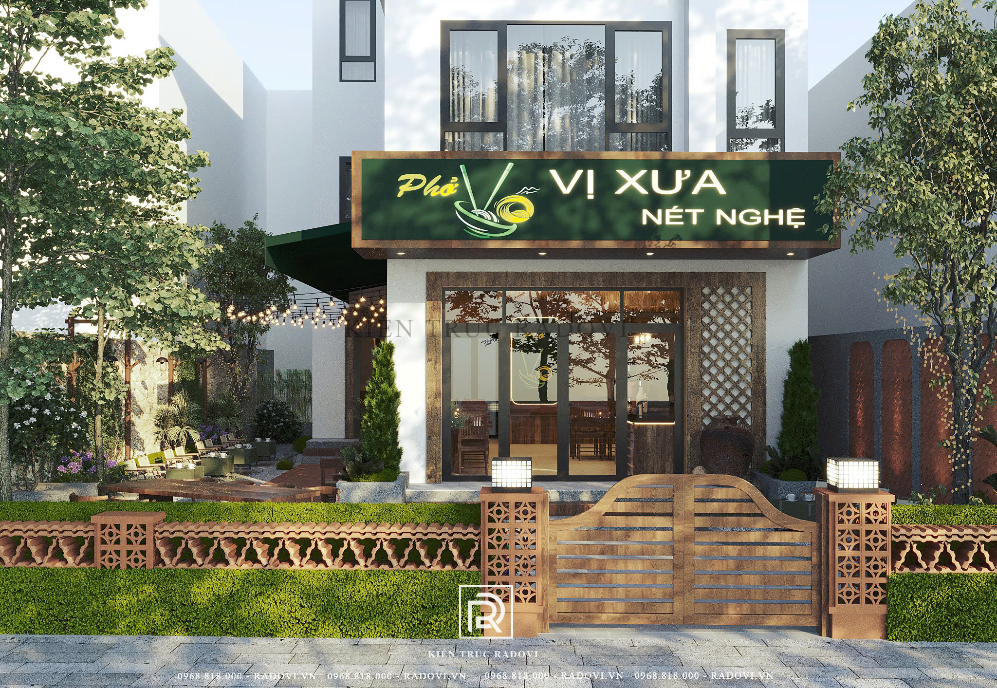 Ngoại thất quán phở kết hợp cafe