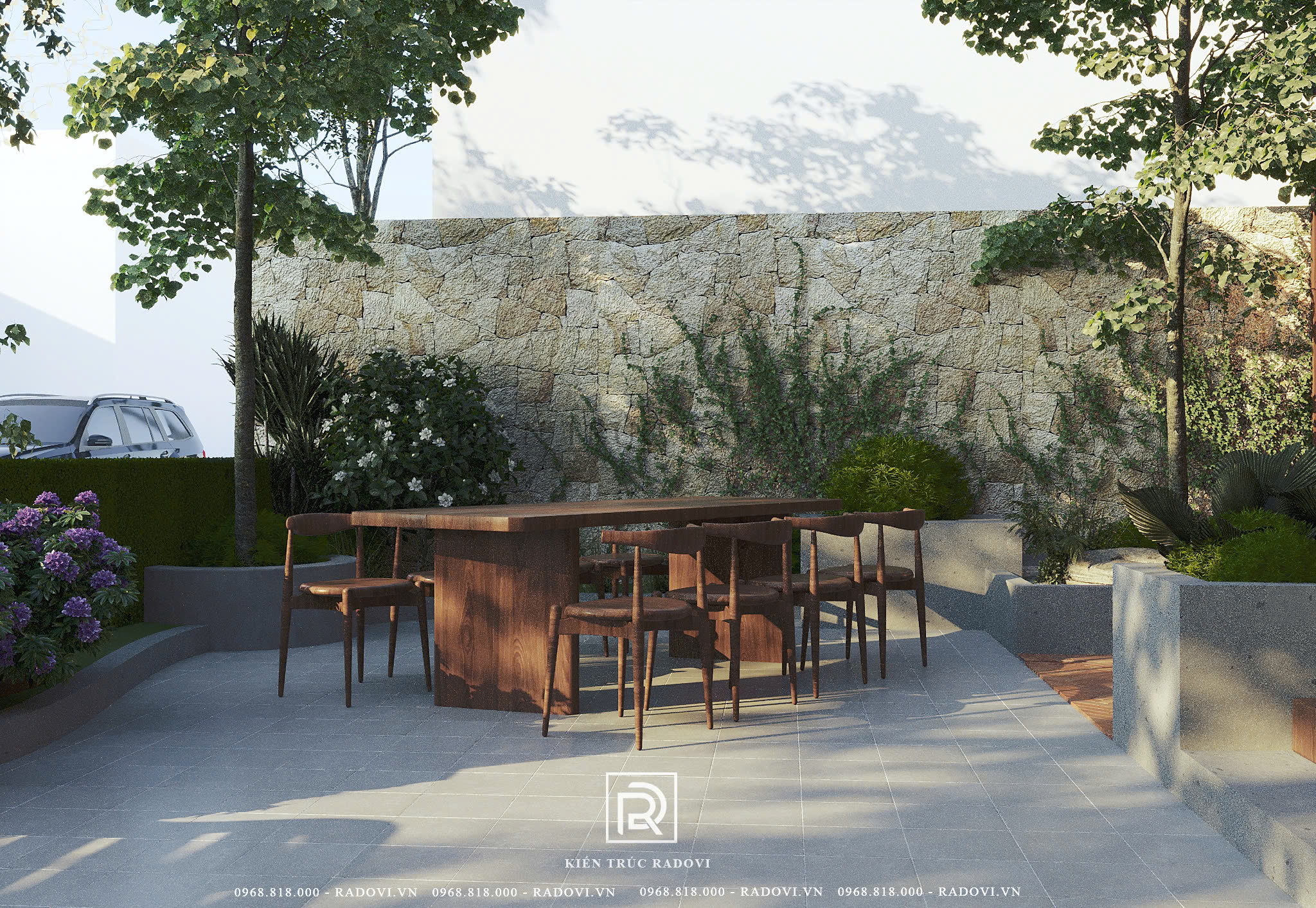 Cảnh quan không gian mở quán phở kết hợp cafe