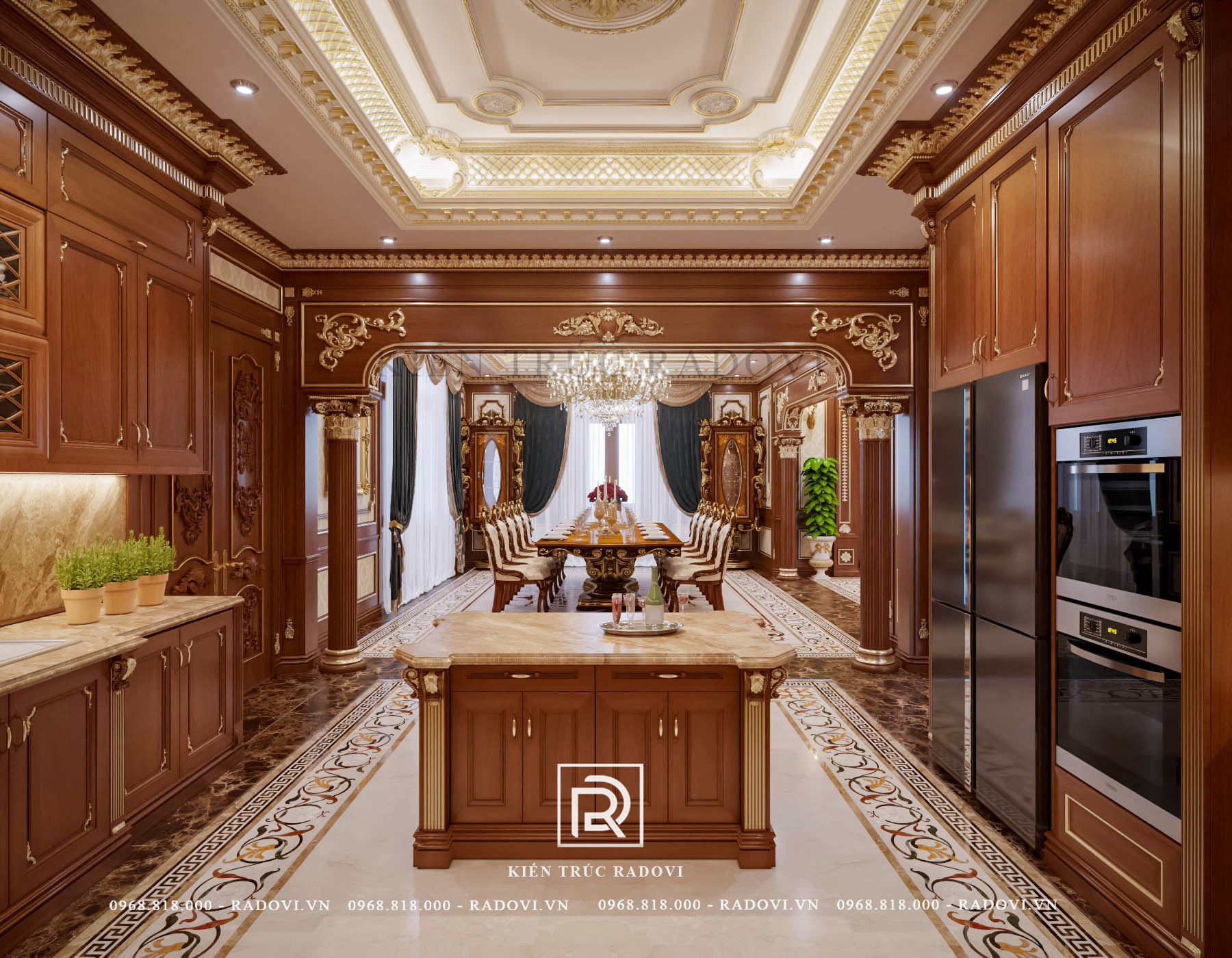 Không gian bếp liên thông với phòng ăn