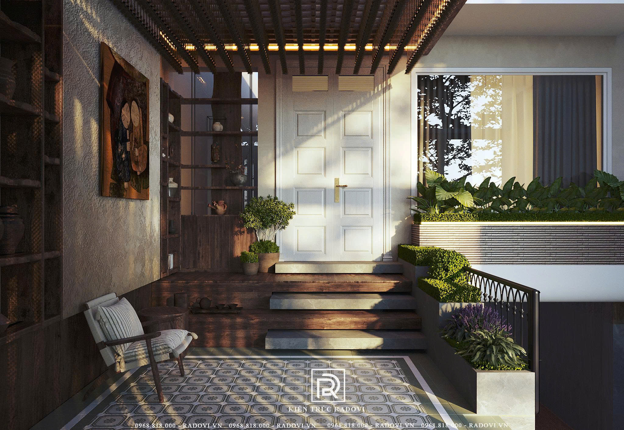 Góc hiên nhà dưới nắng chiều