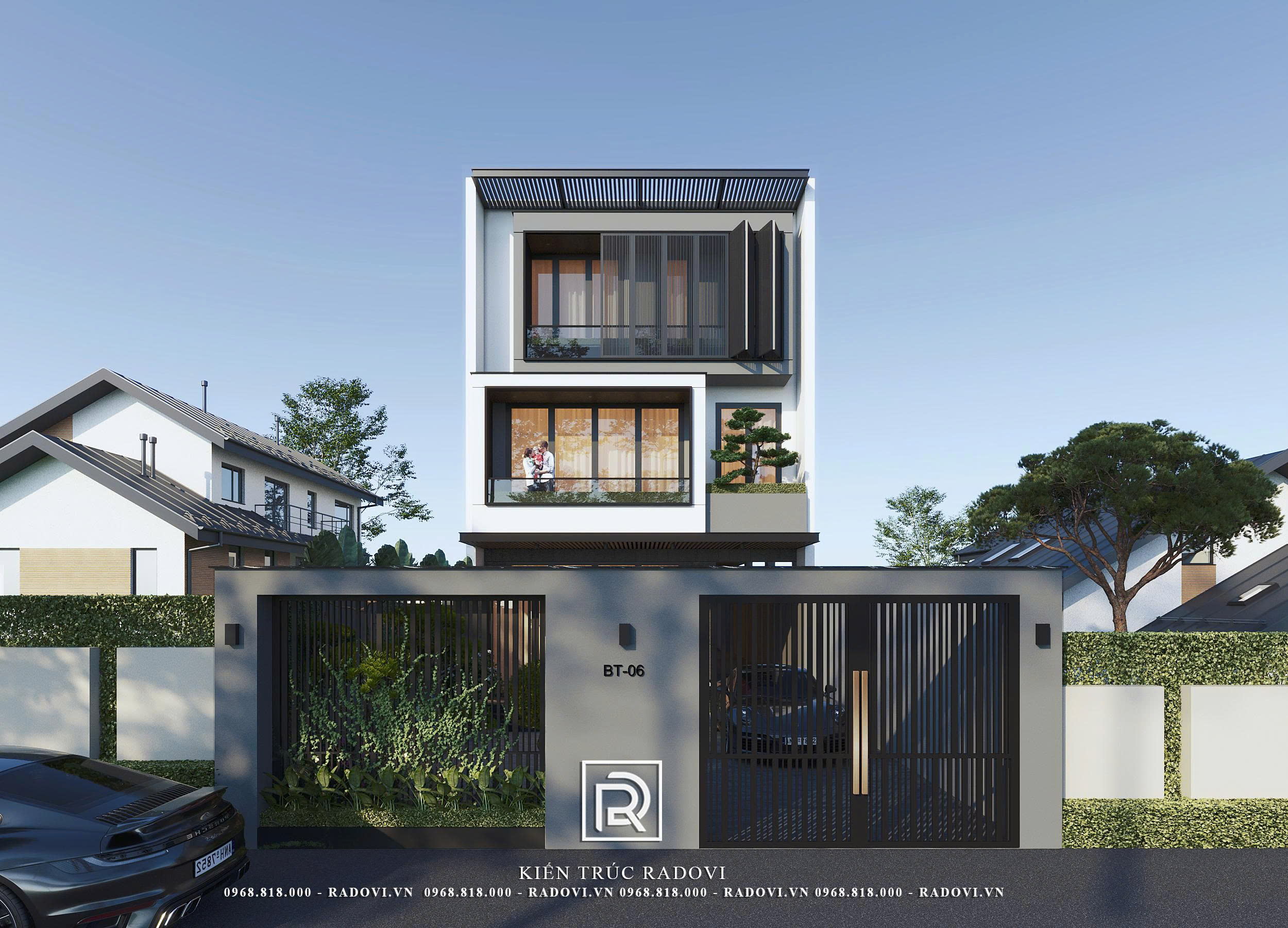 Mặt tiền mẫu nhà phố hiện đại 3 tầng