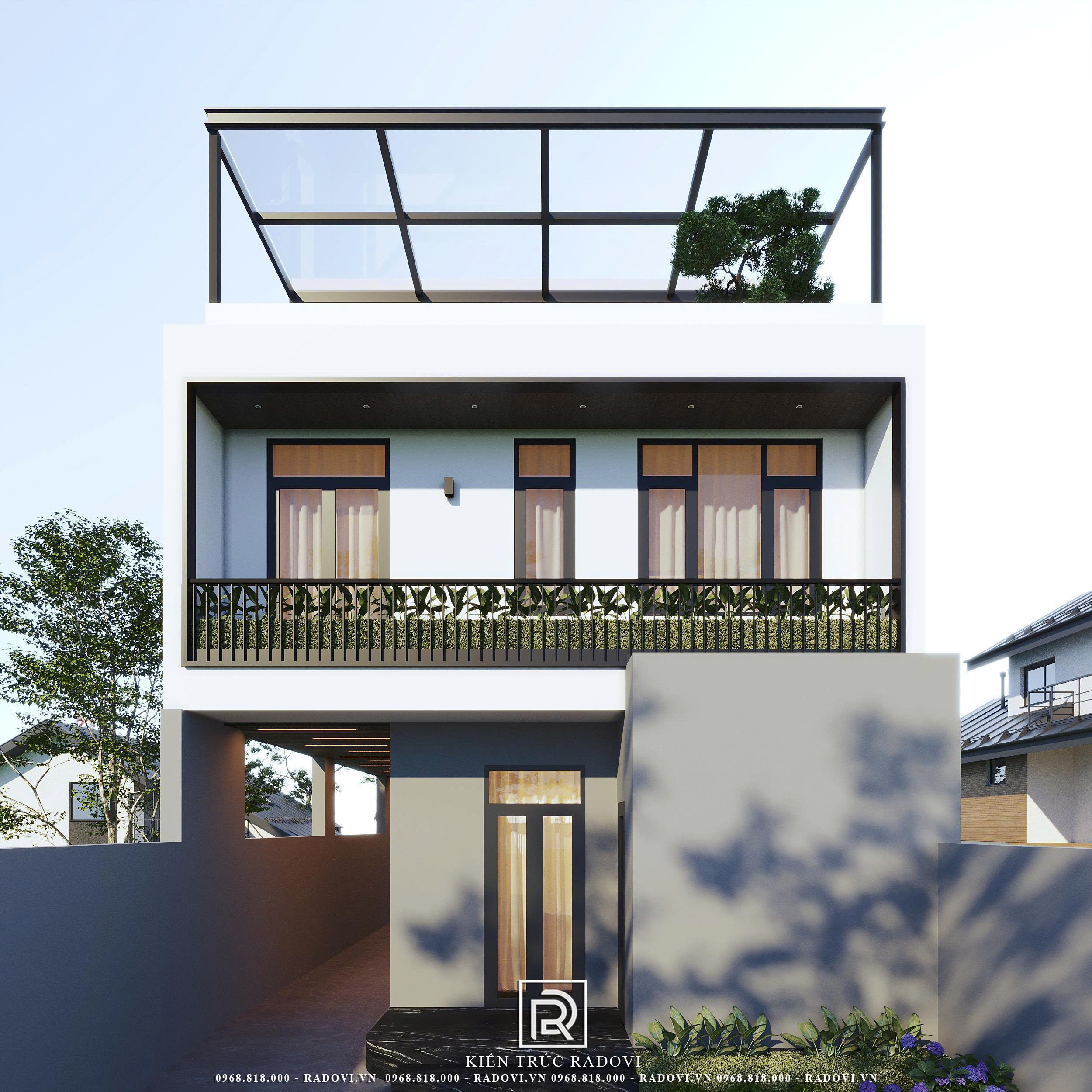 Mặt sau nhà phố hiện đại 3 tầng